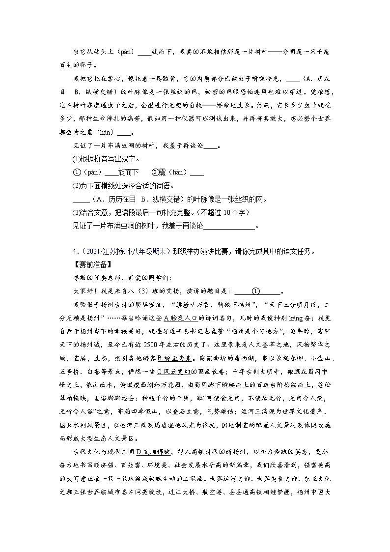 考点03：基础综合（考点训练）-2021-2022学年八年级语文下学期期末复习考点梳理与训练（江苏专用）（原卷版）第2页
