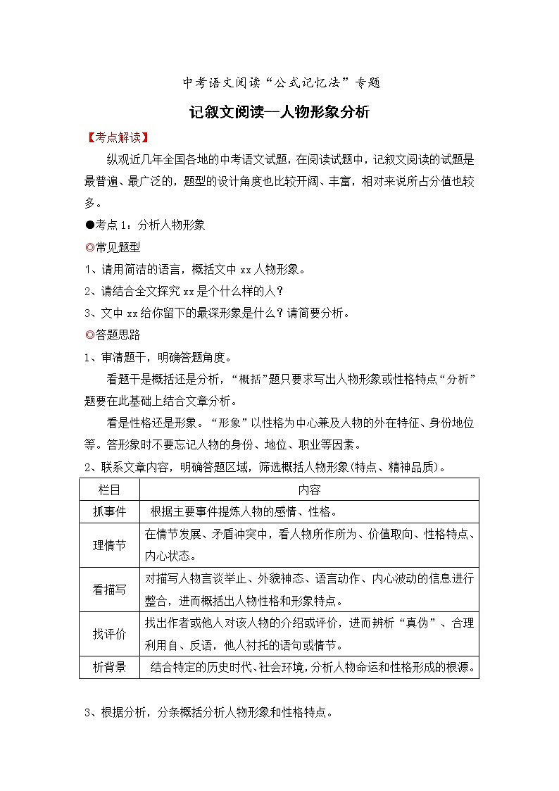 专题25 记叙文阅读之人物形象分析-备战2022年中考语文阅读“公式记忆法”01