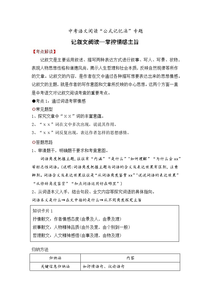 专题27 记叙文阅读之掌控情感主旨-备战2022年中考语文阅读“公式记忆法”第1页