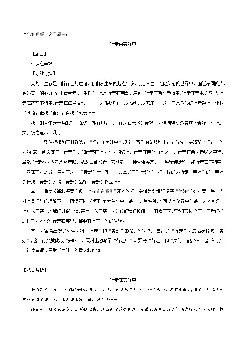 专题25“包容理解”之子题三：行进再美好中-备战2022年中考作文8大母题选点训练第1页