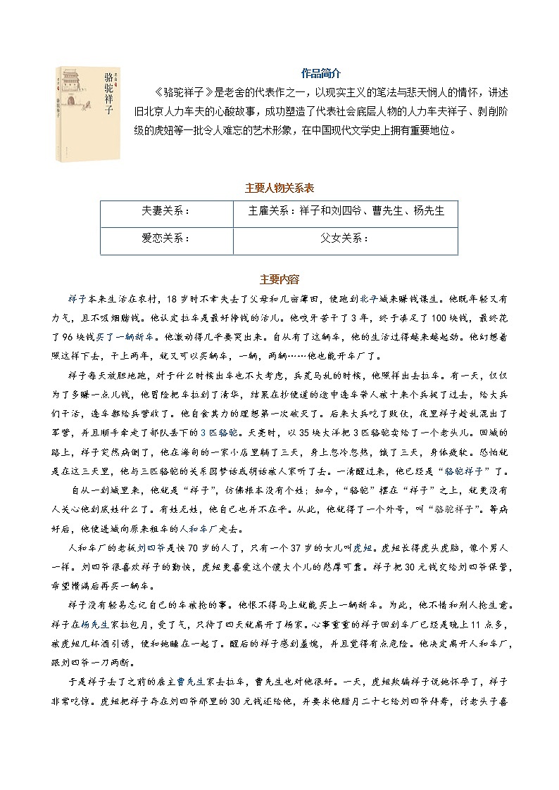 03 七年级下册《骆驼祥子》（学生版）-备战2022中考语文名著阅读知识点总结与专项训练第2页