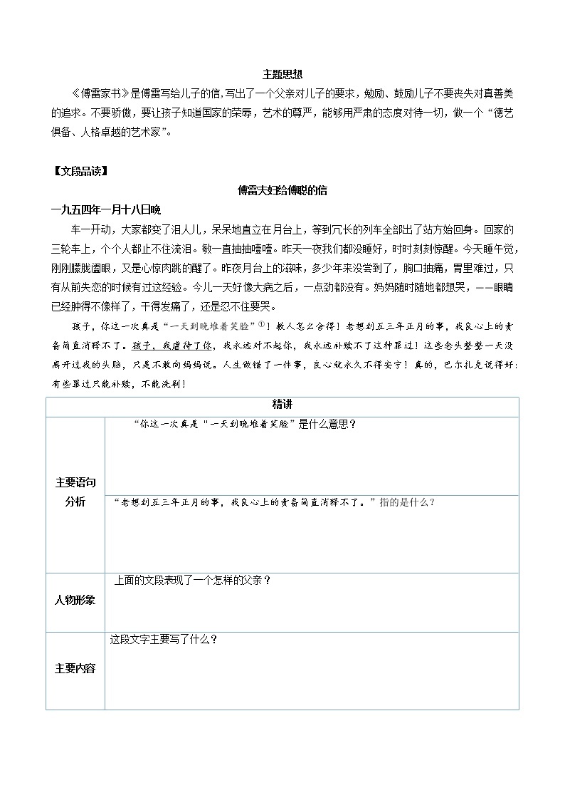 07 八年级下册《傅雷家书》-备战2022中考语文名著阅读知识点总结与专项训练03