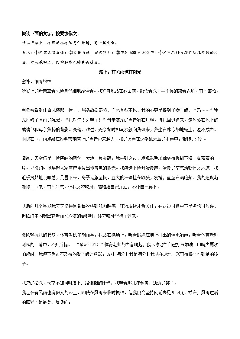 专题16++《我心中的风景》《路上，有风雨也有阳光》《说给故乡的悄悄话》《真的不容易》《生活，因友谊而精彩》-冲刺2022年中考语文作文押题预测及优质范文展示02