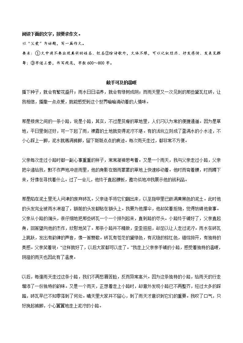 专题19  《触手可及的温暖》《我心中的阳光》《这里，也是我的舞台》《梅花精神，拨动了我的心弦》-冲刺2022年中考语文作文押题预测及优质范文展示01