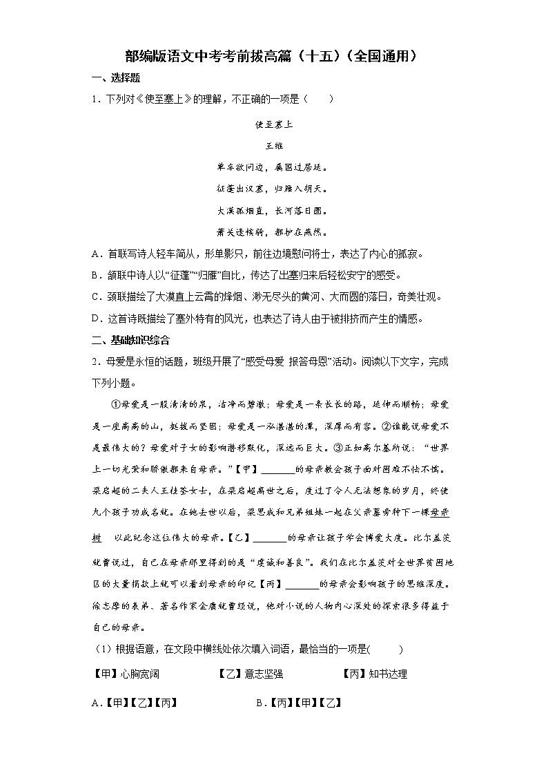 部编版语文中考考前拔高篇（十五）（全国通用）第1页