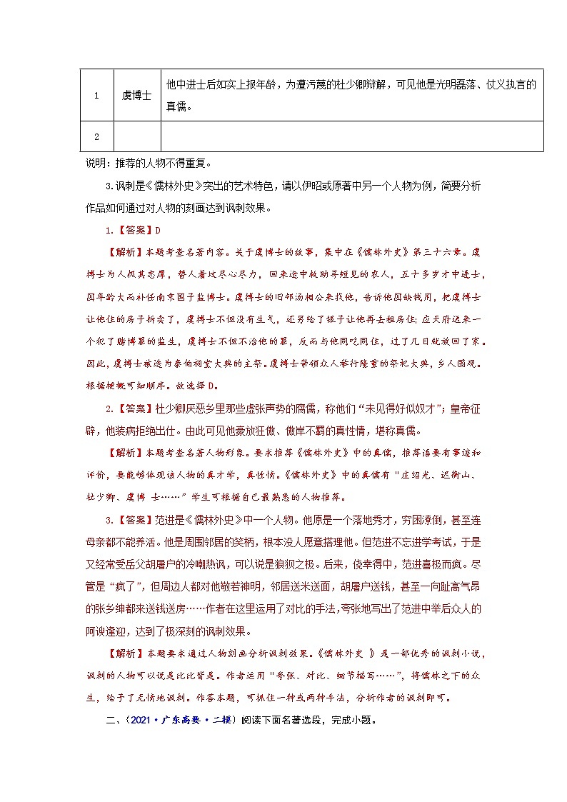 专题15  名著阅读-备战2022年中考语文精选题集（广东专用）（解析版）第2页