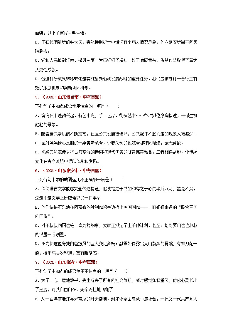 专题02 词语的理解-备战2022年中考语文精选题集（山东专用）（原卷版）第2页