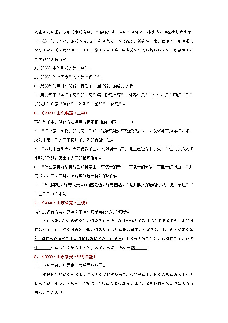 专题06 仿写·修辞·对联-备战2022年中考语文精选题集（山东专用）（原卷版）第2页