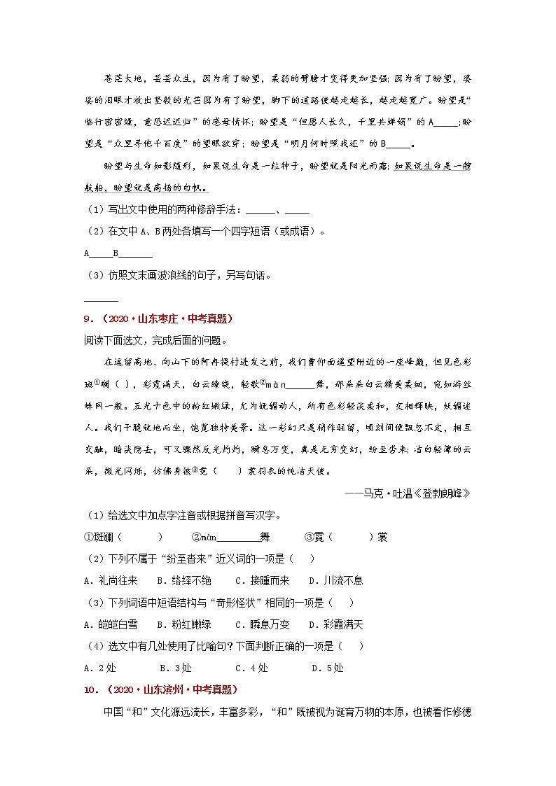 专题06 仿写·修辞·对联-备战2022年中考语文精选题集（山东专用）（原卷版）第3页