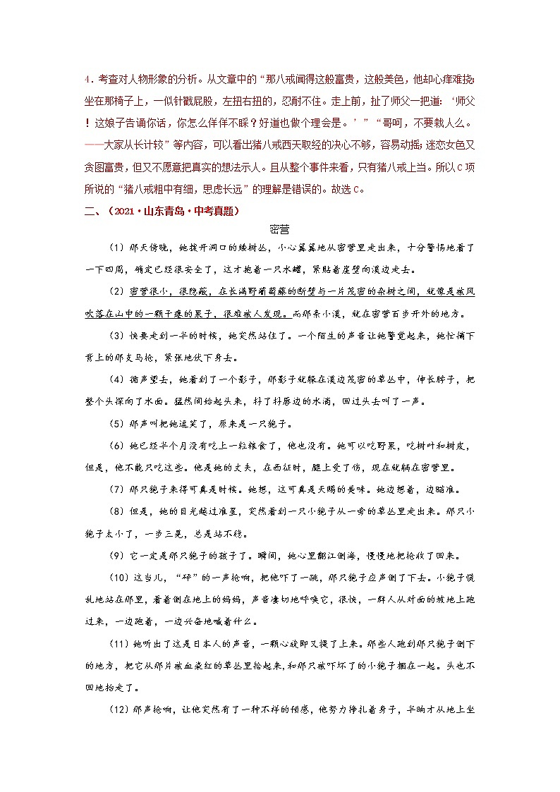 专题15 小说阅读-备战2022年中考语文精选题集（山东专用）（解析版）第3页