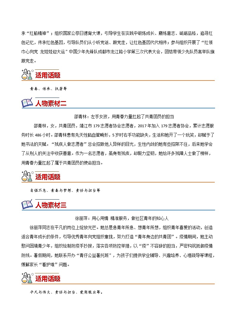 23 中国共产主义青年团成立100周年（青年榜样）-备战2022年中考满分作文热点素材第2页