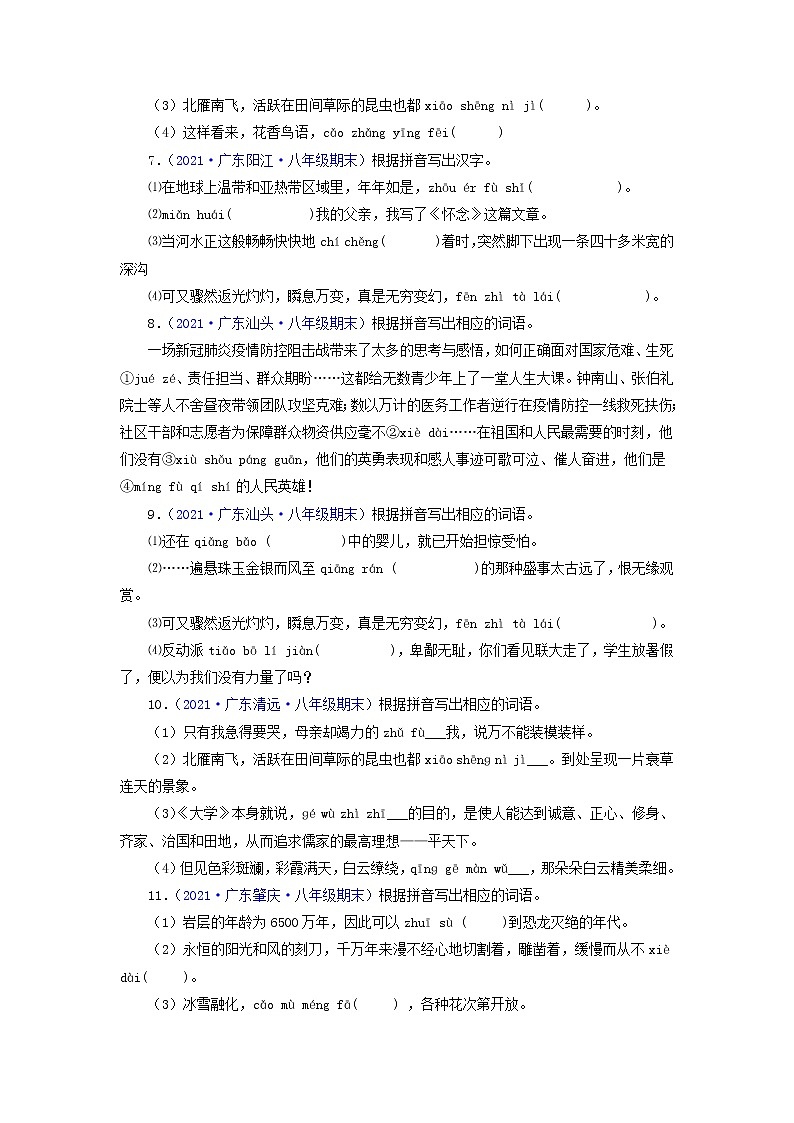 专题02：字音字形（考点训练）-2021-2022学年八年级语文下学期期末复习考点梳理与训练（广东专用）（原卷版）第2页