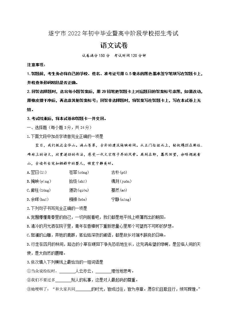 2022年四川省遂宁市中考语文试题01