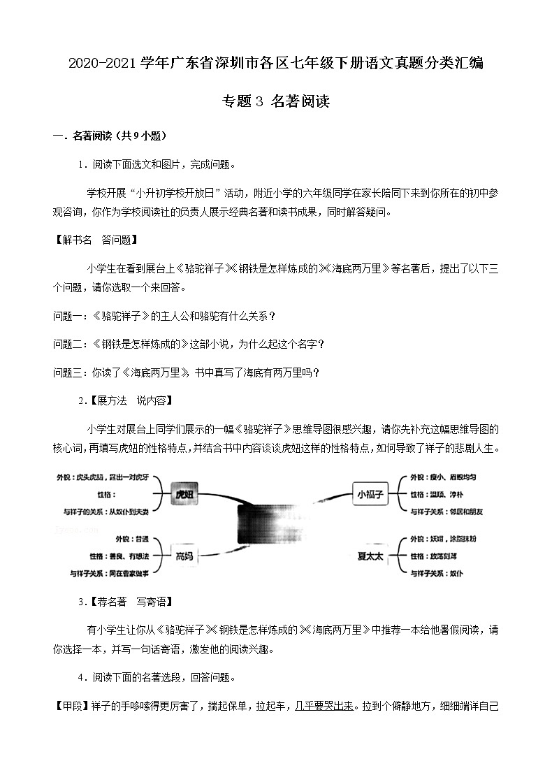 专题3 名著阅读-2020-2021学年广东省深圳市各区七年级下册语文真题分类汇编（原卷版）第1页