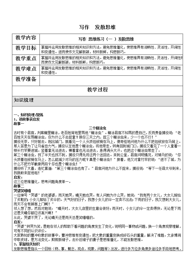 作文发散思维练习  教案   2022年中考语文一轮复习第1页