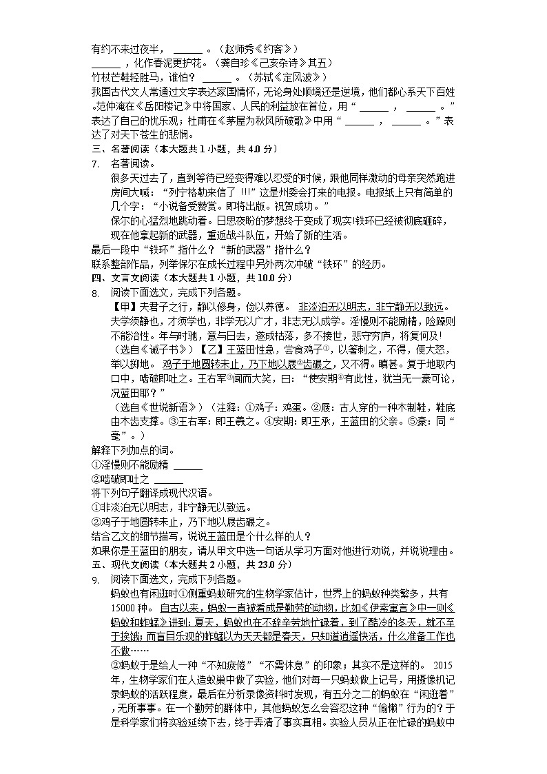 2020年广东省深圳市宝安区中考语文二模试卷（带答案02