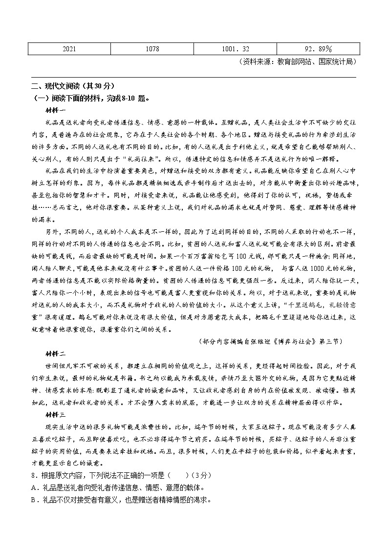 2022年湖南省株洲市中考语文真题(word版无答案)03