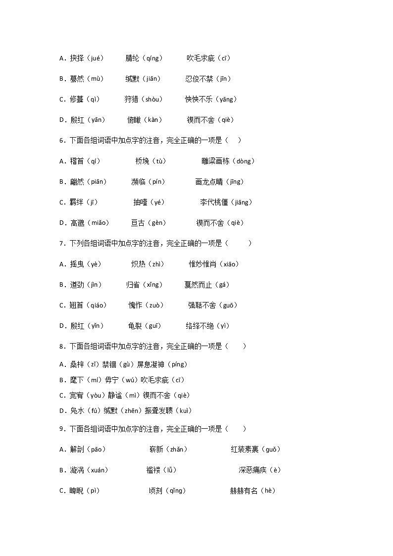 天津初三语文基础知识巩固练习：字音题第2页