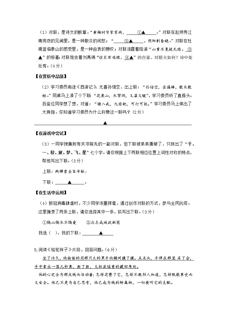 江苏省南京市溧水区东庐中学2020-2021学年七年级下学期语文期末试卷（含答案）第2页