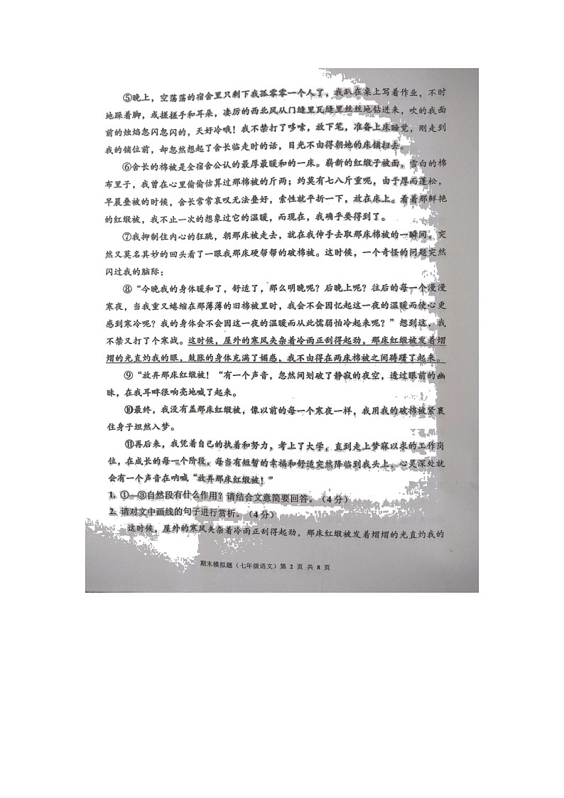 四川省泸州市纳溪区2021-2022学年七年级下学期期末模拟考试语文试题（含答案）第2页