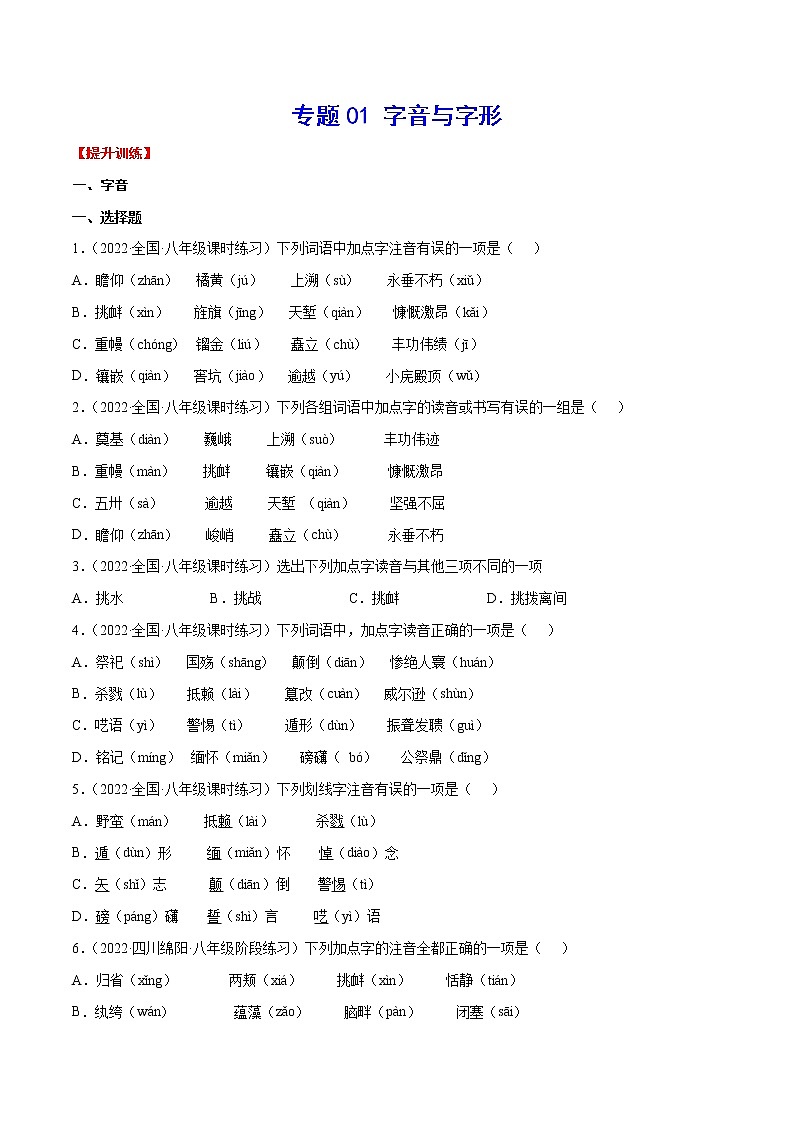 专题01 字音与字形含解析版01