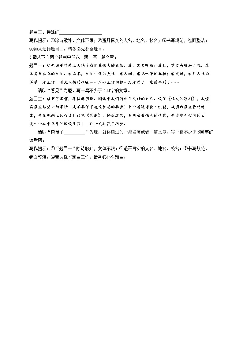 2022届中考语文作文专项培优卷——命题与半命题作文（3）第2页