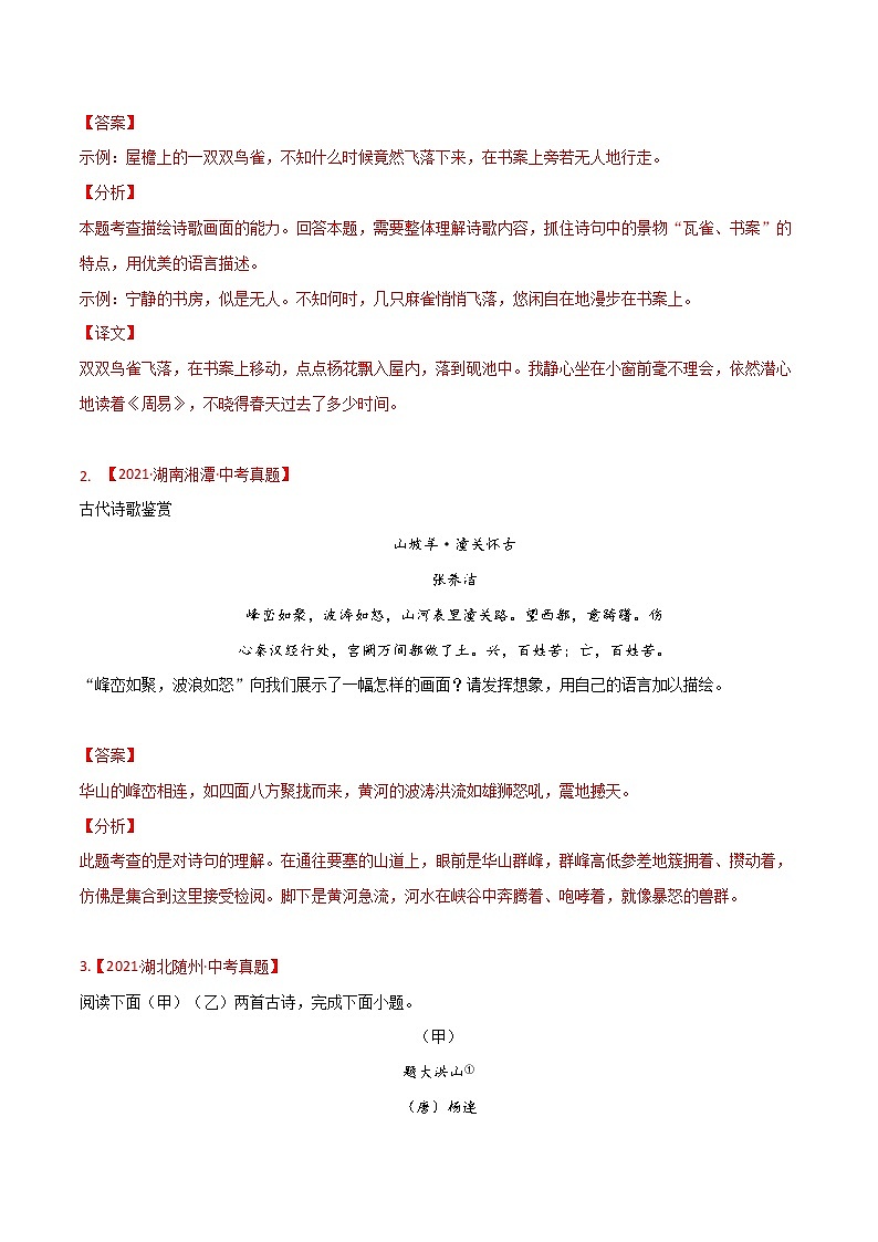 易错点18 诗歌鉴赏之描述画面-备战2022年中考语文考试易错题03