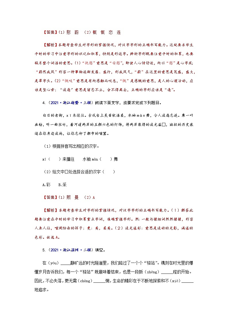 专题01 字音字形-备战2022年中考语文精选题集（浙江专用）（解析版）第3页