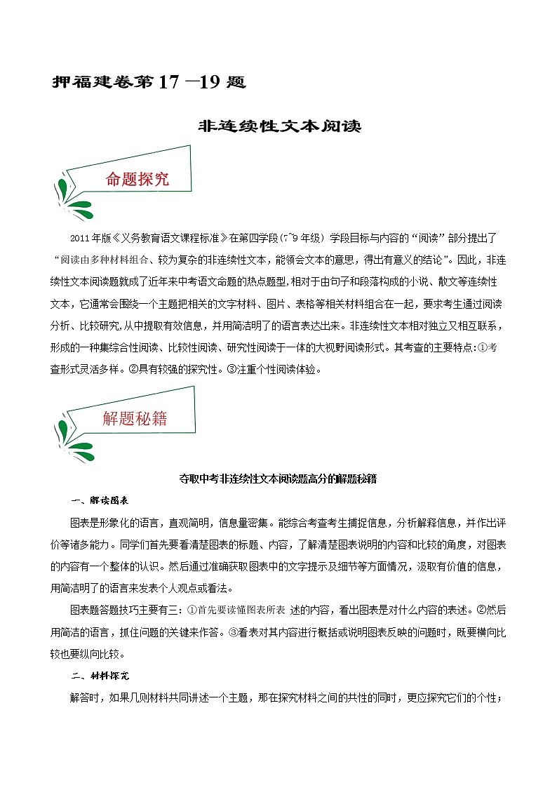 押福建卷17—19题 非连续性文本阅读（解析版）-备战2022年中考语文临考题号押题（福建卷）第1页