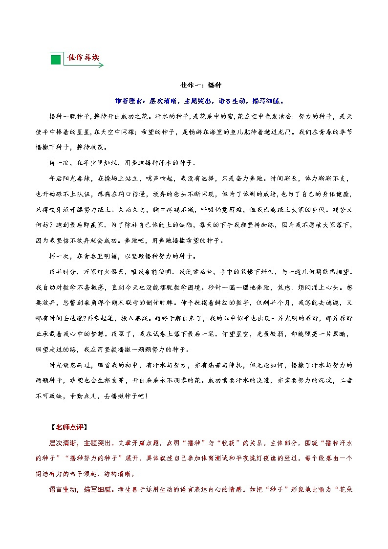 35 吉林卷：《播种》《最美的青春是担当》《以青春之名，创美好明天》等-备战2022年中考语文全国第2页