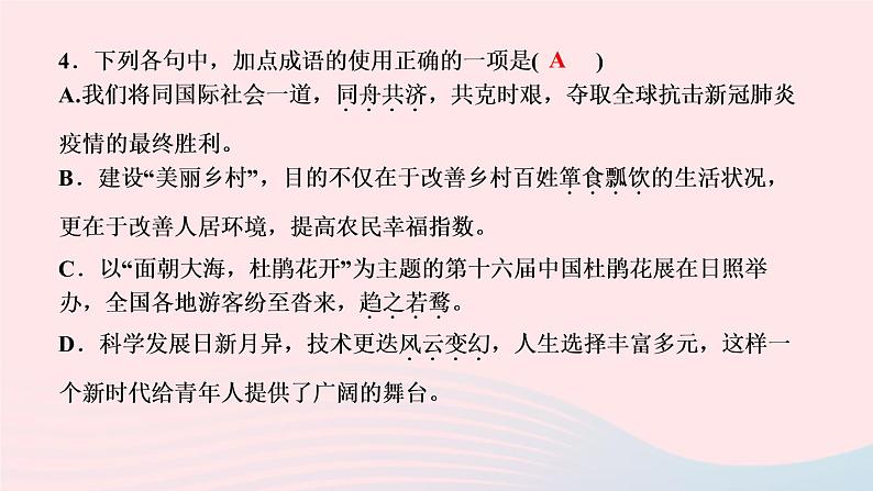 人教版八年级语文上册期末专题复习2词语的理解与运用作业课件07