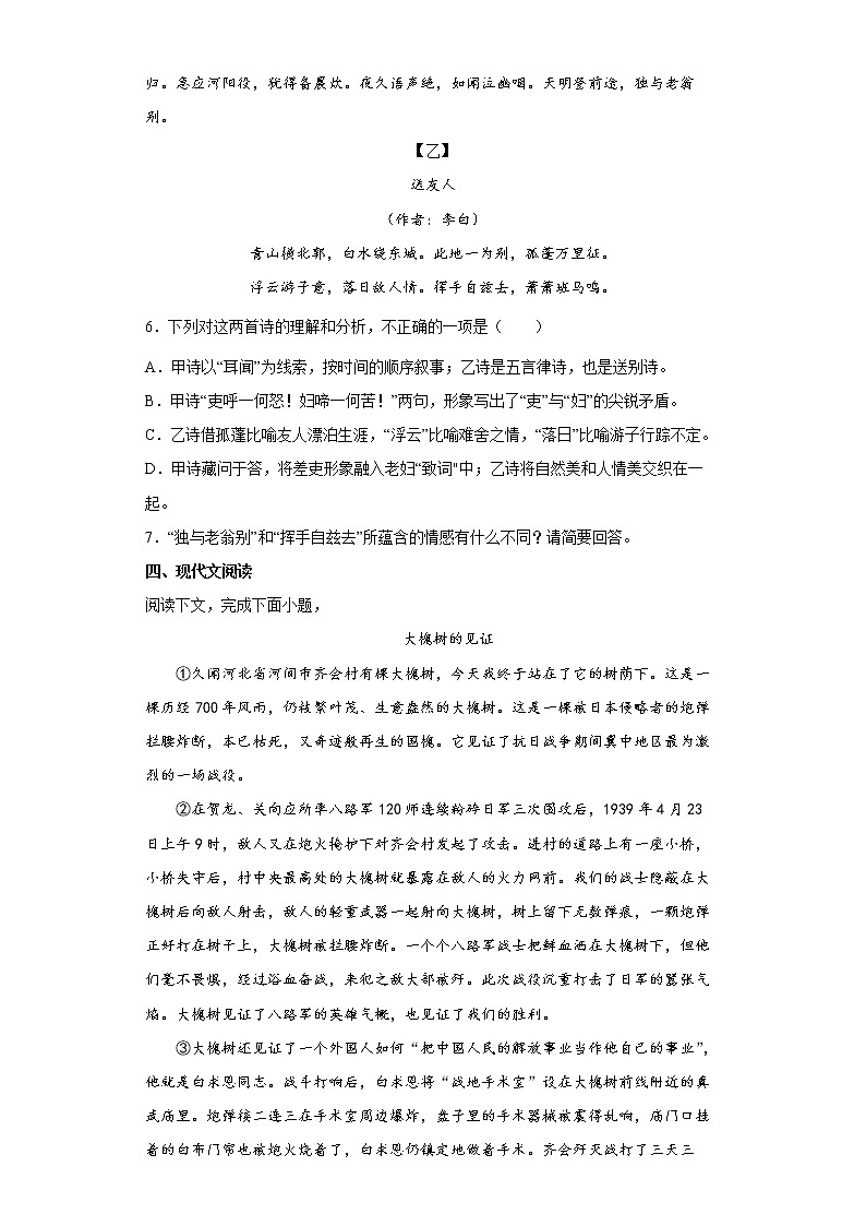 山东省济宁市汶上县南站中学2021-2022学年七年级下学期期末模拟语文试题（含答案）第3页