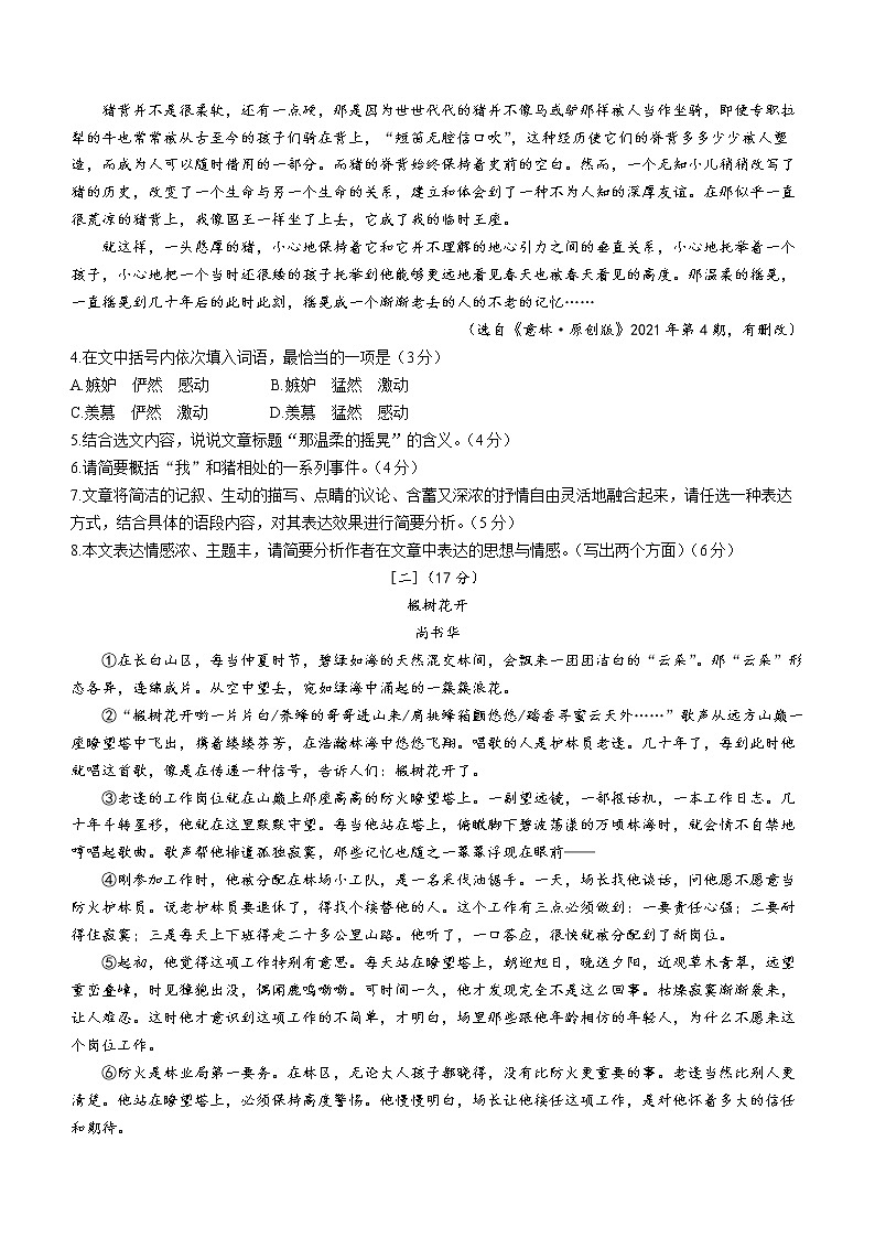 安徽桐城市集团校2021-2022学年七年级下学期期末语文试题(word版含答案)第3页
