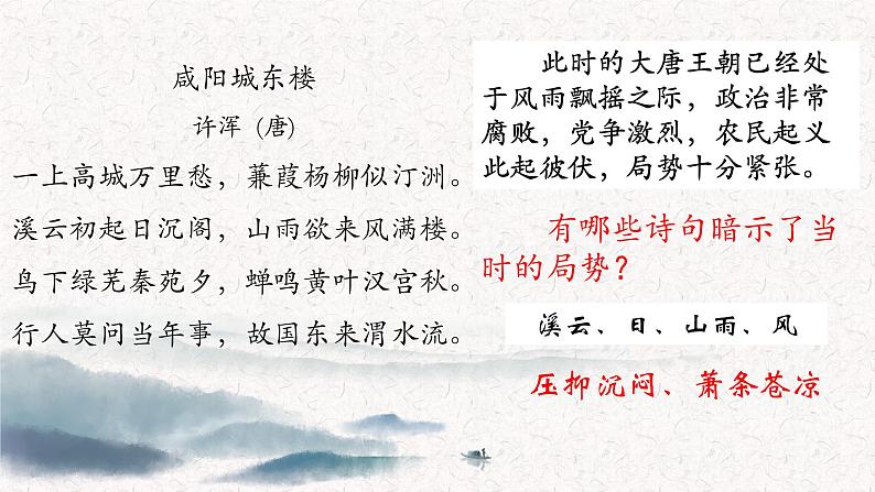 初中语文 统编版 九年级上 课外古诗词诵读《咸阳城东楼》《丑奴儿》 课件第6页