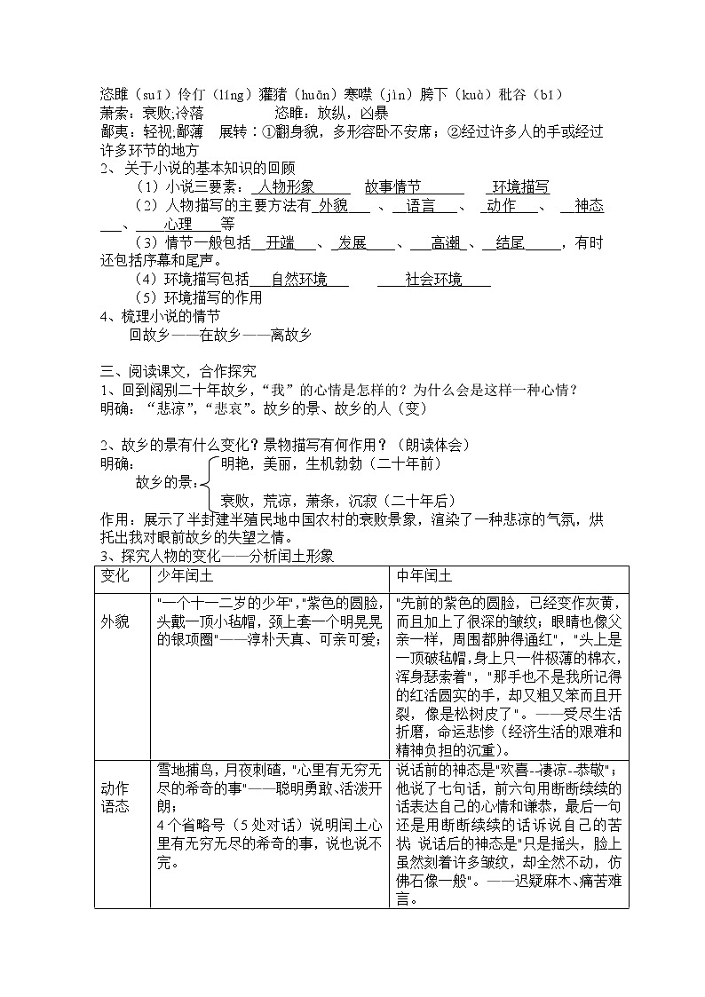 部编版九年级语文上册15故乡-教学设计第2页