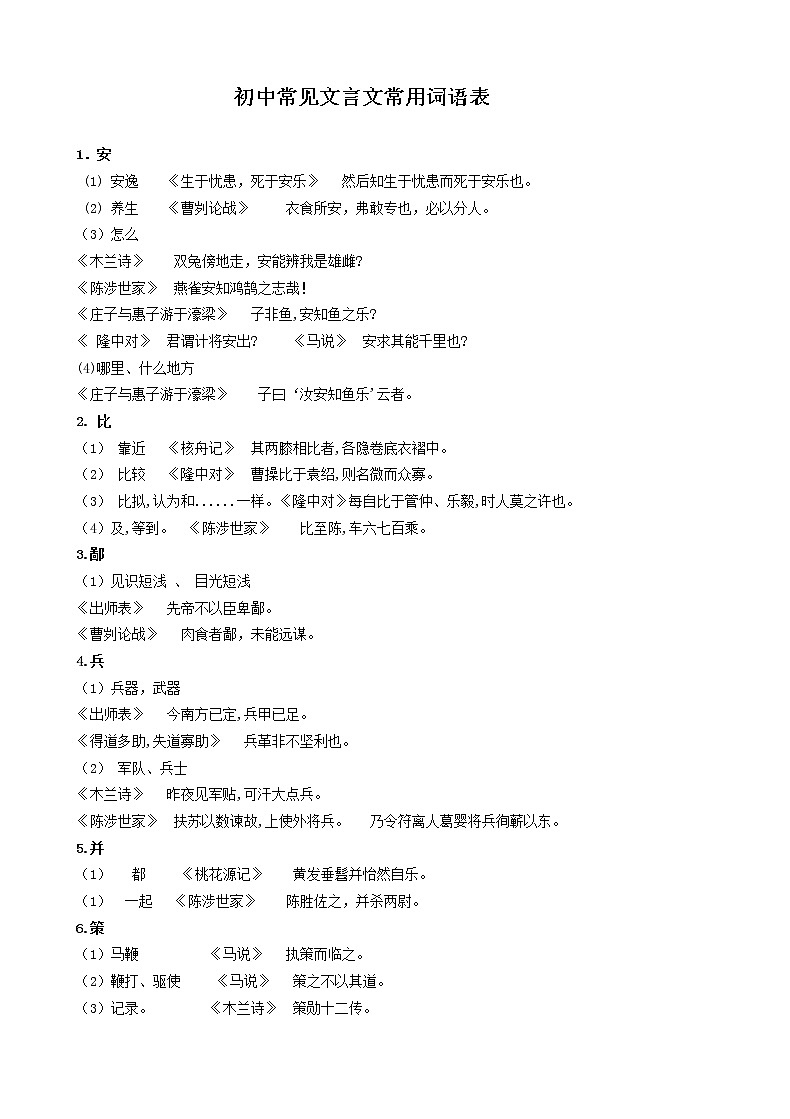 初中常见文言文常用词语138已整理第1页