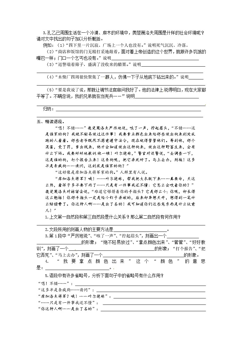 人教版语文九年级下册《变色龙》同步练习4 含答案第2页