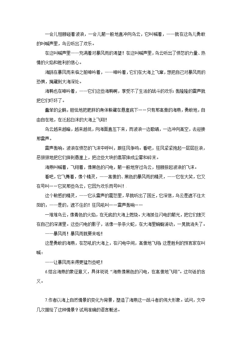 人教版语文九年级下册《海燕》 同步练习2 含答案02