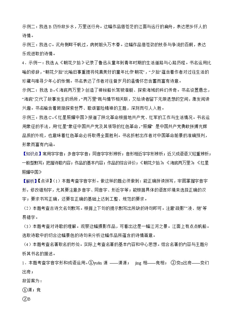 浙江省丽水市2022年中考语文真题试卷解析版02