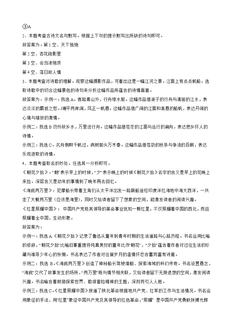 浙江省丽水市2022年中考语文真题试卷解析版03