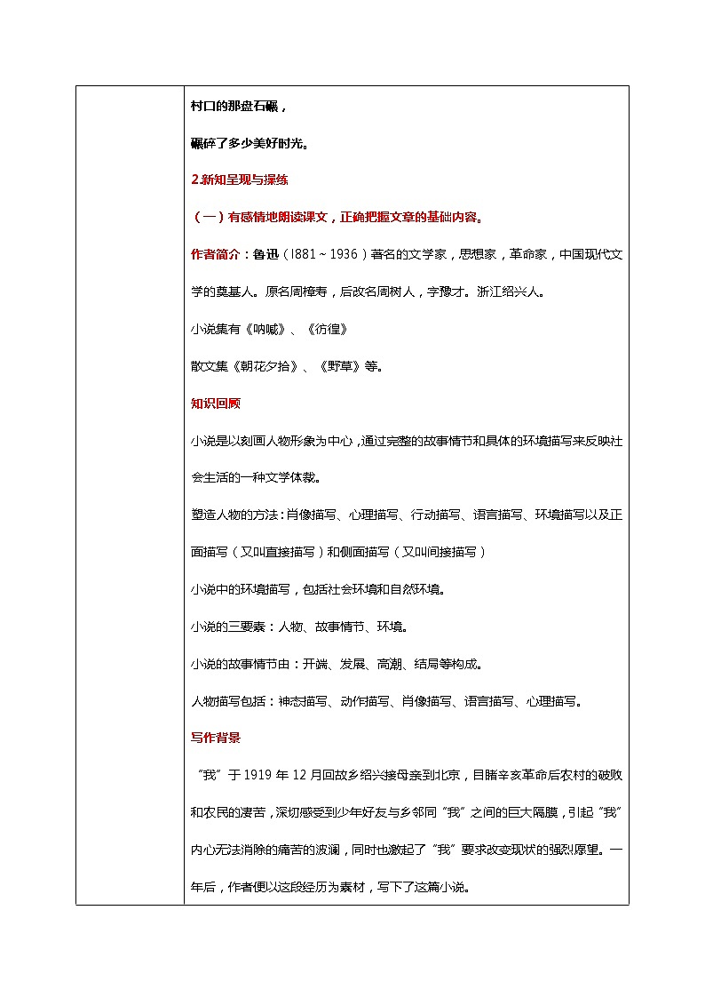 部编版初中语文九上第四单元《故乡》课件+教学设计02
