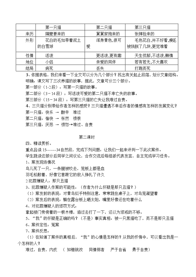 部编版七年级语文上册--16《猫》教学设计2第2页