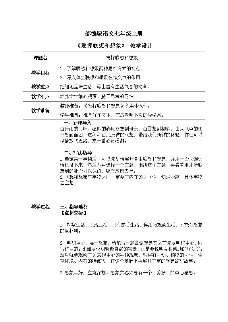 写作《发挥联想和想象》课件+教学设计01