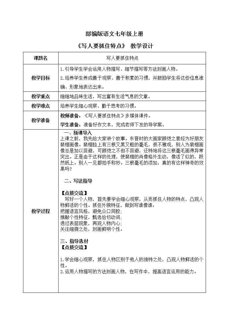写作《写人要抓住特点》课件 +教学设计01