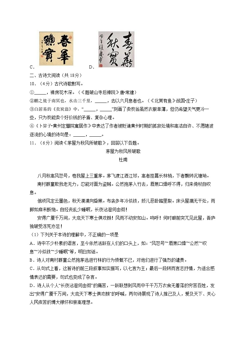 北京市首都师范大学附属中学2019-2020学年八年级下学期期末考试语文试题(word版含答案)第3页