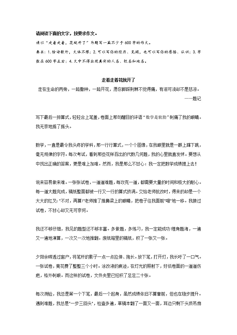 冲刺2023年中考语文考场作文必背范文 专题016  《走着走着花就开了》第1页