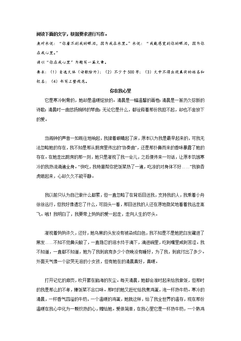 冲刺2023年中考语文考场作文必背范文 专题17 《你在我心里》第1页