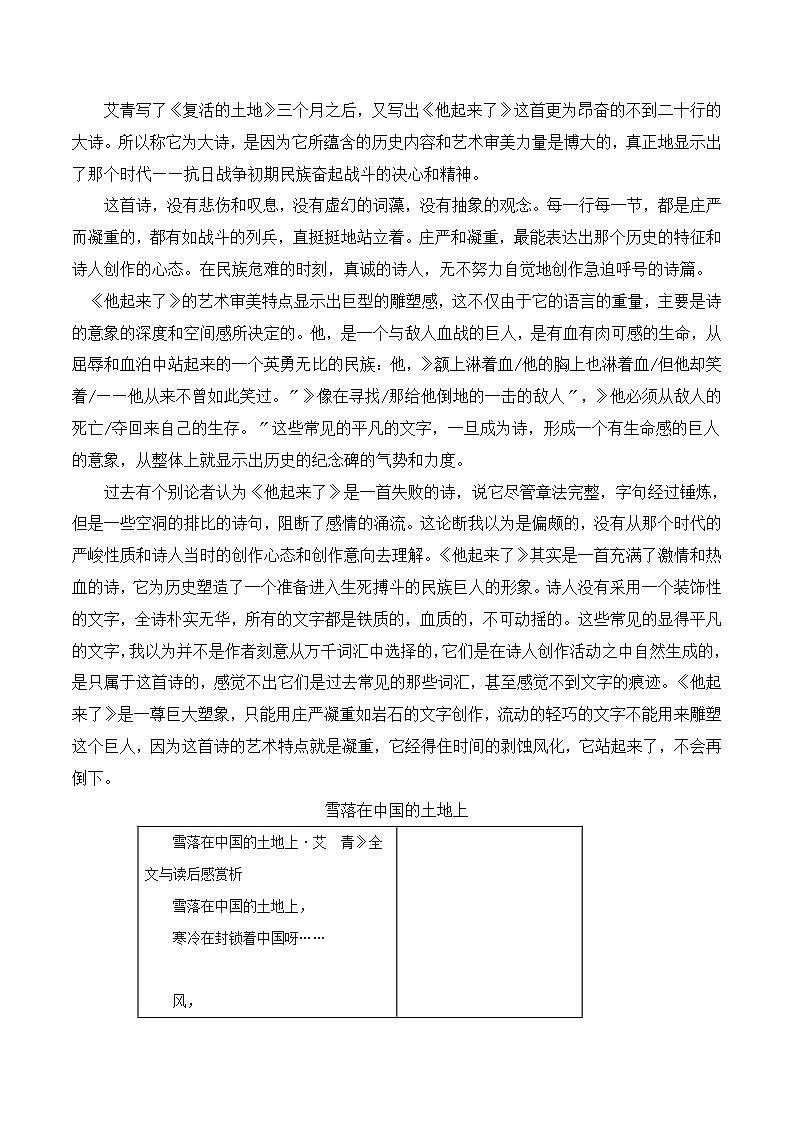 他起来了 雪落在中国的土地上 《艾青诗集》全赏析第2页