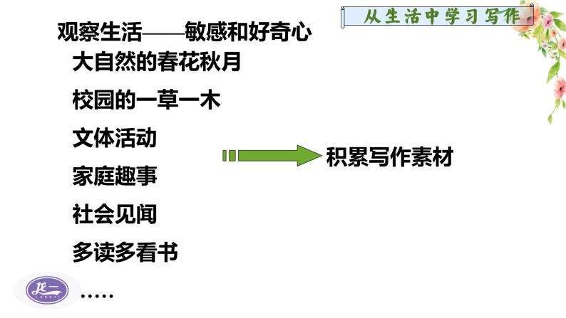 部编版语文七年级上册第一单元写作《热爱生活，热爱写作》课件05