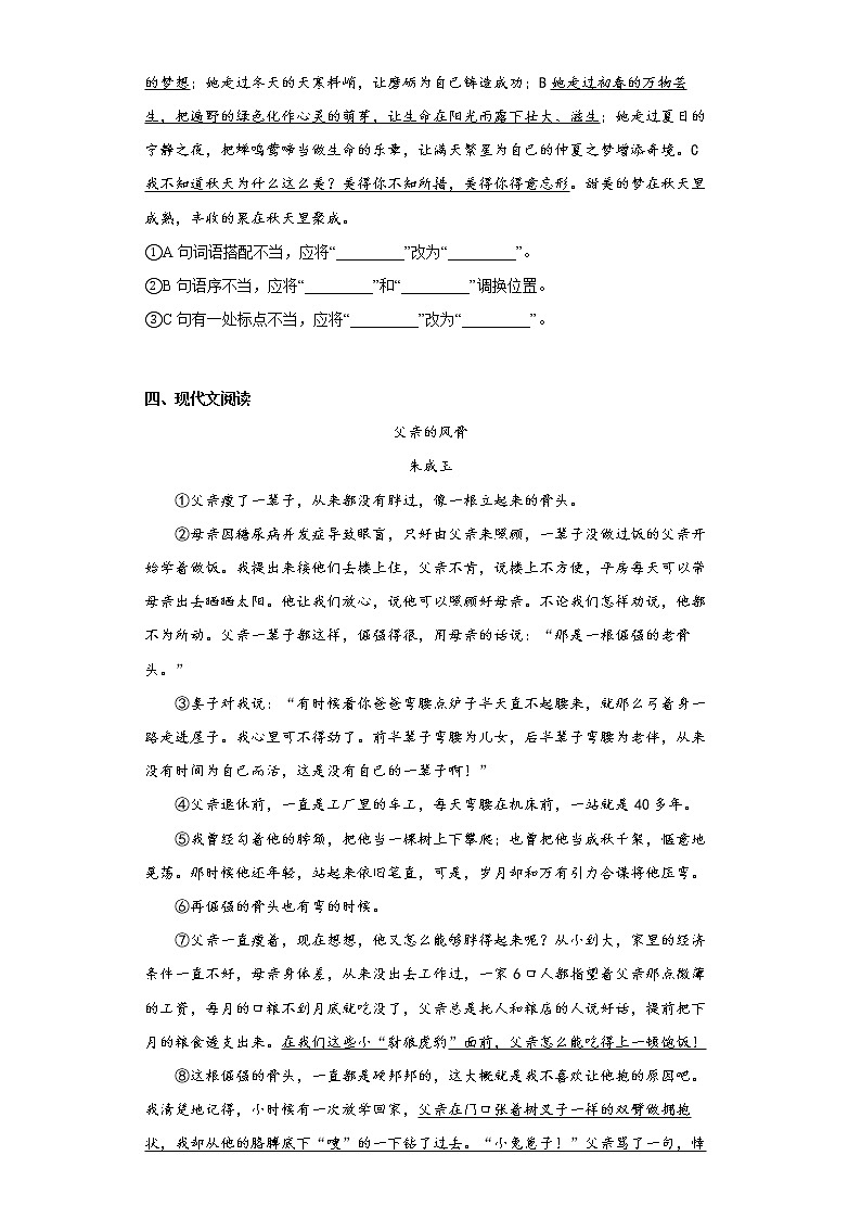 安徽省六安市金寨县2021-2022学年九年级上学期期末语文试题(word版含答案)第3页